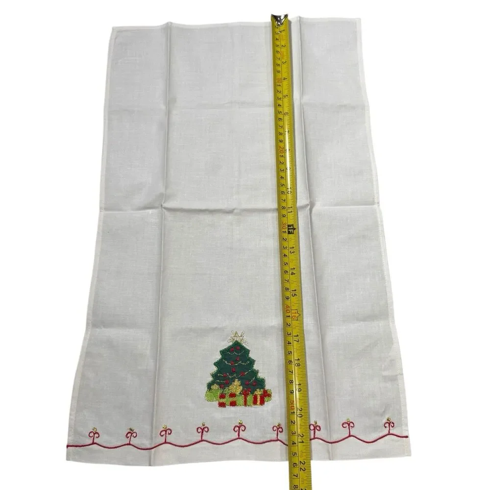 Vintage Lillian Vernon Christmas Tree Applique Tea Towels Set of 2 Guest Hand